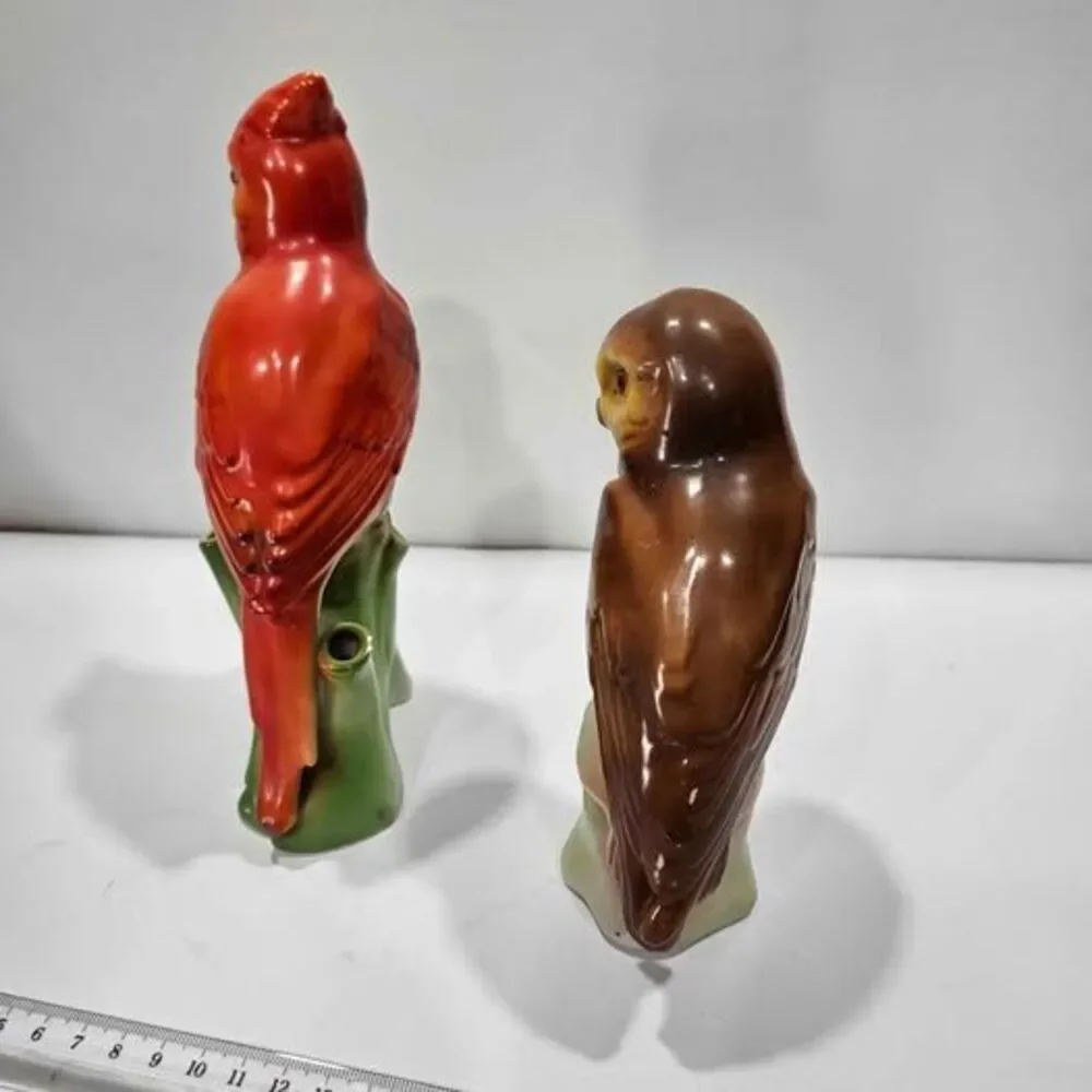 German Vintage Ceramic Cardinal and Owl Figurines
